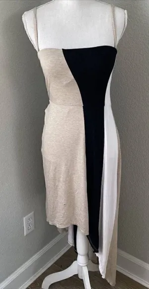 Calvin Klein NWT Womens Beige Colorblock Asymmetrical Hem Midi Dress Small thumbnail 1
