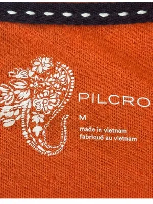 Pilcro by Anthropologie Linen Cotton Ruched Sleeve Henley Top Burnt Orange Med thumbnail 4