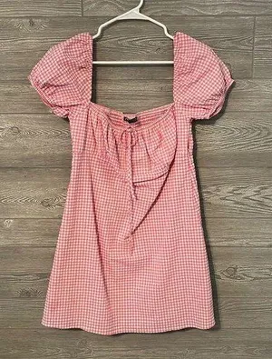 ZARA PINK GINGHAM DRESS size large thumbnail 1