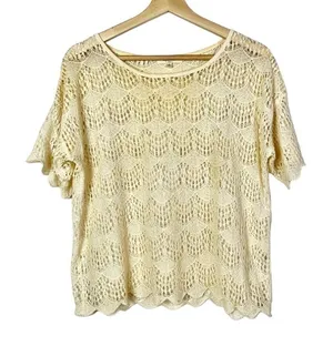 Madewell‎ Cream Lace Short Sleeve Blouse M thumbnail 1