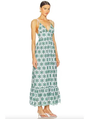 Sundress Louve Long Dress Eyelet Green Womens Size Medium thumbnail 2