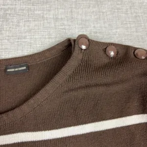 Anthropologie Peck & Peck Sweater Womens L Brown Striped Crew Neck 3/4 Sleeve thumbnail 3