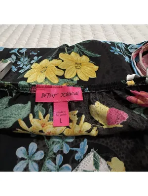 Betsey Johnson Chemise Slip Nightie L Large Black Multi Color Floral Ruffle Hem thumbnail 12
