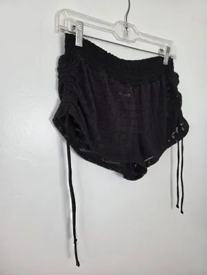No Boundaries Swim Cover Up Bottom Black Crochet Knit Ruched Sheer Ties Small thumbnail 3