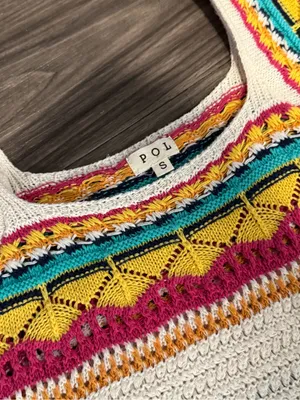 POL Boho Crochet Crop Top Small Multicolor Festival Coastal Cowgirl Y2K thumbnail 2