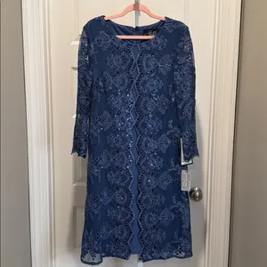 Alex Evenings Navy Sequin Lace‎ Jacket Dress Set 6 NWT Wedding Party Formal thumbnail 4