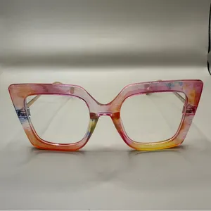 ZEELool Women’s Gradient Pink Orange Square Fashion Glasses, No prescription thumbnail 2
