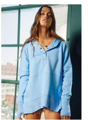 Bucket List Size Small Washed French Terry Hoodie Oversized Light Blue thumbnail 4