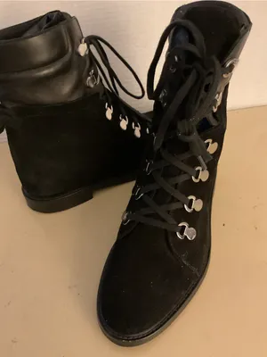 Aquatalia women black leather suede hiking combat boots US 9 thumbnail 5