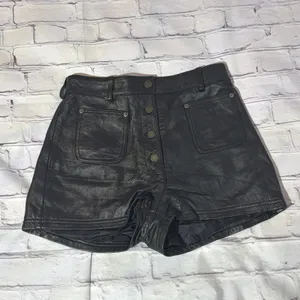 Leather Button Fly Micro Shorts Sz 4 First Bare Back 12in Rise‎ 90's Vintage thumbnail 2