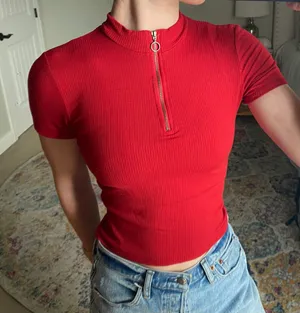 Hollister Red Zipper Crop Top thumbnail 2