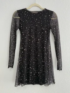 Altar'd State Black Star Mesh Long Sleeve A-Line Dress thumbnail 1