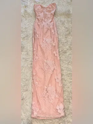 NEW HOUSE OF CB Lucienne Pink Lace Corset Strapless Gown sz XS thumbnail 4