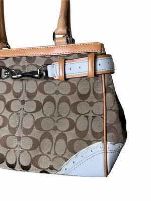 Coach Signature Hampton Buckle Belted Satchel Y2K Blue Leather Jacquard Bag thumbnail 3