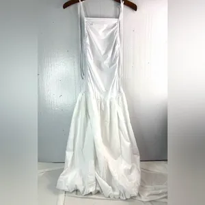 Beautiful S Elegant Drop Waist White Puff Hem Gown Dress thumbnail 4