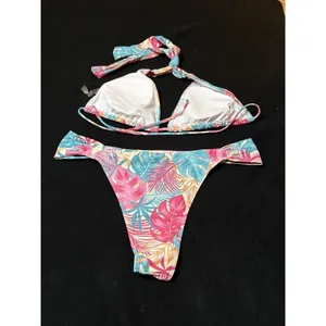 Womens Coral Floral 2 PC Bikini SZ L Top & Bottom Swimsuit thumbnail 5