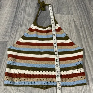 Garage Green, White, Orange, Baby Blue Striped Halter Knit Top; Medium Women's thumbnail 4