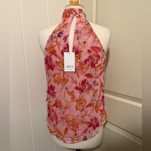Misa Los Angeles‎ $265 Anka Halter Top Pink Floral Spring Feminine Blouse thumbnail 6