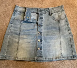 American Eagle Outfitters Light Blue Denim Button-Front Mini Skirt thumbnail 1