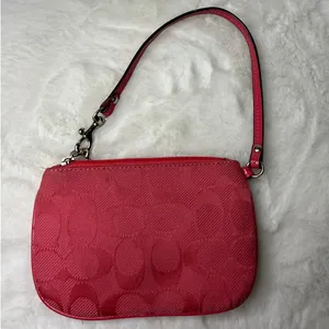 COACH Pink Signature Canvas Wristlet thumbnail 2