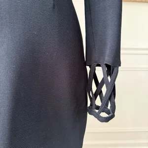 Vintage 80s 90s Le Chateau Long Sleeve Black Cocktail Dress S M thumbnail 4