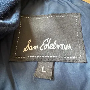 Sam Edelman Quilted Hooded Puffer Jacket Coat Navy Blue‎ Womens Size L thumbnail 2