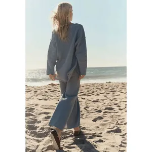 Free People Beach Hailee Gray waffle-Knit Cropped Wide Leg Pants Small thumbnail 8