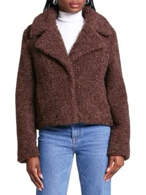 Avec Les Filles Brown Cropped Teddy Faux Fur Jacket L thumbnail 1
