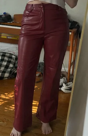 SHEIN Burgundy Faux Leather Pants thumbnail 1