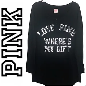 Victoria’s Secret Pink Vintage Where’s My Gift Sequin Black Pajama Sleep Shirt M thumbnail 2