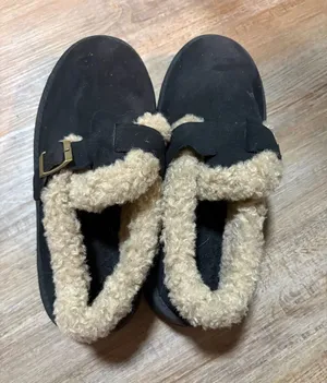 Black Suede Slip-On Clog with Cream Faux Shearling thumbnail 1