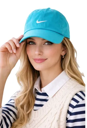 Y2K Nike Turquoise Swoosh Logo Baseball Cap Adjustable‎ Dad Hat One Size Preppy thumbnail 1