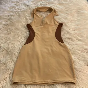 Halara Stylish Tan and Brown Dress size M length 27” bust 26” open back thumbnail 4