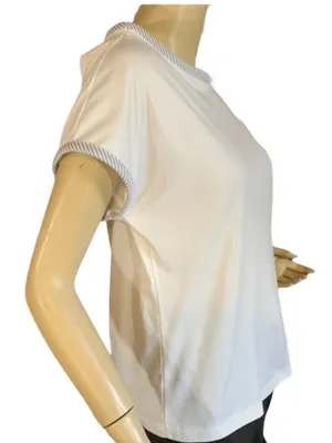 Vintage 1980'S White With Gray Accents Cap Sleeve Knit Tee Shirt (S) thumbnail 4