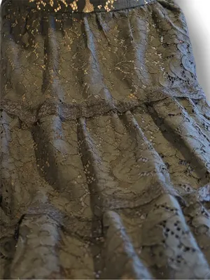 Lulus Black Lace Tiered Maxi Dress NWT XS Off-The-Shoulder V-Neck thumbnail 7