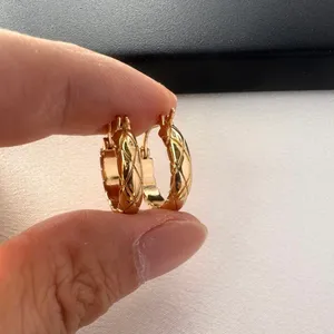 Polished Metal Texture Gold Hoop Earrings for Women thumbnail 6