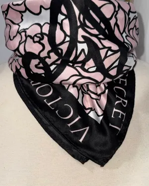 Victoria's Secret Pink and Black Floral Logo Bombshell Silk Scarf thumbnail 8