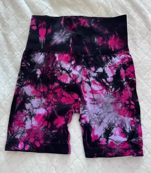 Tie-Dye Pink & Black High-Waist Bike Shorts thumbnail 1