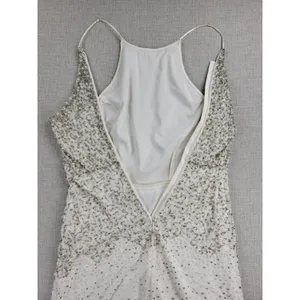 Anthropologie Womens Dress Sz S White Silver Rian Beaded Embellished Halter Maxi thumbnail 11