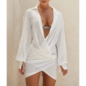 House of CB Dress carys open mini shirt womens White (large) preppy sexy resort thumbnail 6