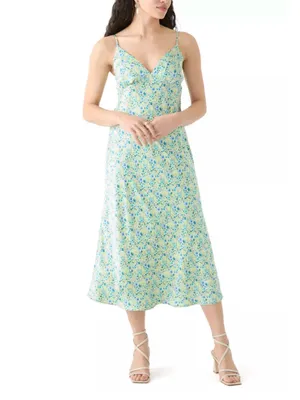 Oak & Trellis Women's Satin Midi Floral Slip Dress - Yellow & Blue NWT thumbnail 3