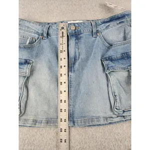 NWT RSQ TILLY'S DENIM JEAN Micro MINI SKIRT Pocket‎ Buckles Faded Wash Stretch thumbnail 4