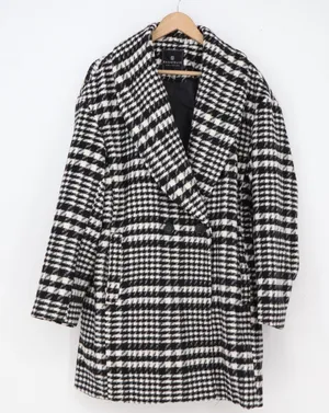 Bagatelle Coat Womens L Overcoat Black White Houndstooth Double Breasted Exc thumbnail 1