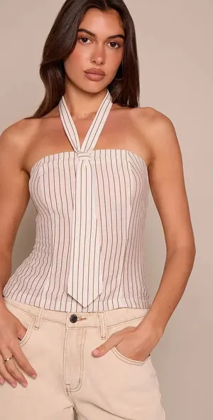 Pretty Little Thing Striped Halter Top thumbnail 1