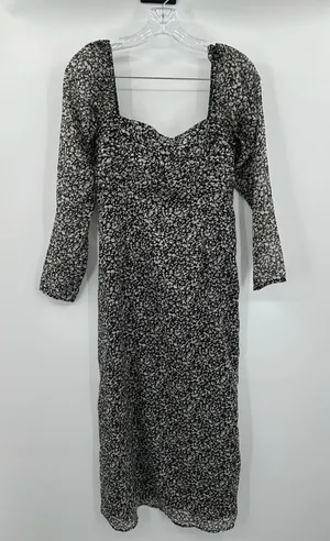 Abercrombie & Fitch NWT Emerson Black/White Chiffon Long Sleeve Midi Dress SZ M‎ thumbnail 1