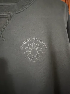 Green American Eagle Crewneck flower embroidery thumbnail 2