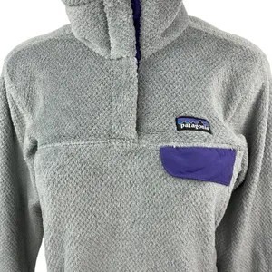 Patagonia Gray Purple Re-Tool Snap Outdoor Hiking Pullover Sweater Top Size M thumbnail 3