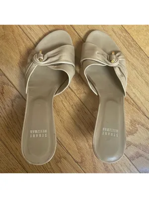 Stuart Weitzman Leather Mules Sandals open toe Beige Tan Sz 8 thumbnail 3