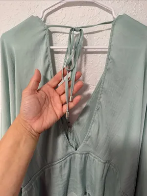 FREE PEOPLE Light Sage Draped V-Neck Top Size Large (Oversized) thumbnail 12