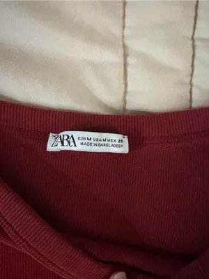 Zara Burgundy Boat Neck Ribbed Long-Sleeve Top thumbnail 2